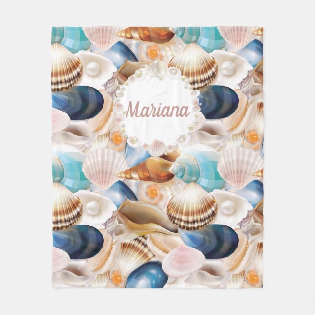 Personalised Seashells Pattern Fleece Blanket (Front)