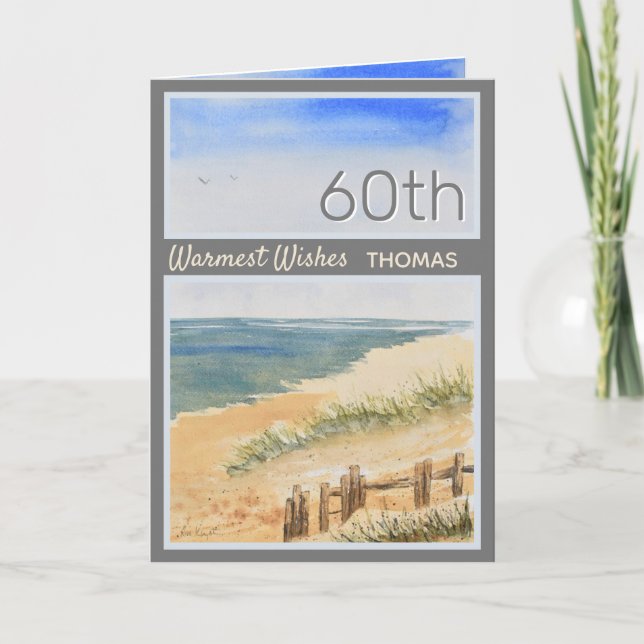 Personalised Seashore Beach 60th Birthday Card (Front)
