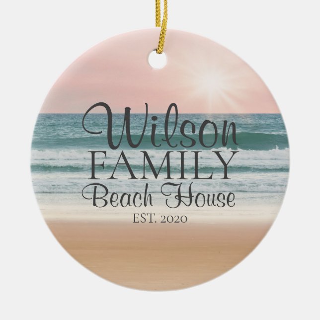 Personalised Seaside Beach House Ceramic Tree Decoration (Front)