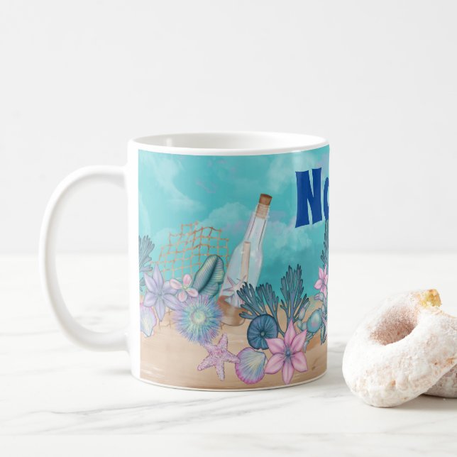 Personalised Seaside Ocean Beach Coffee Mug (With Donut)