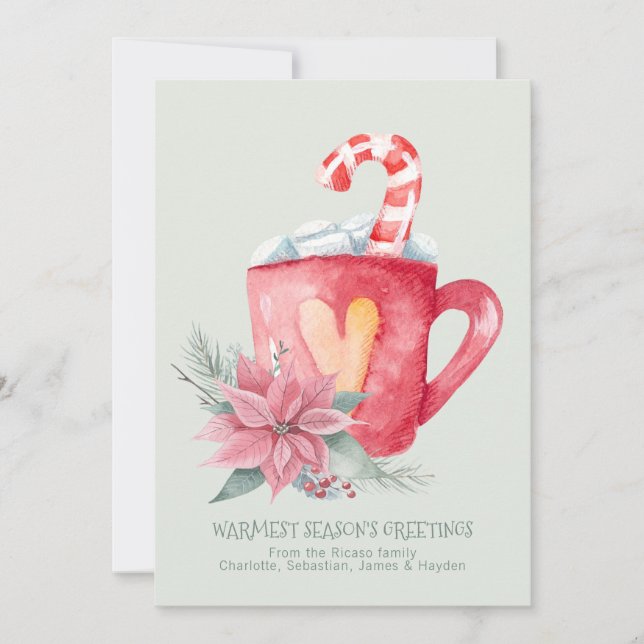 Personalised Seasons Greetings Hot Chocolate Holiday Card (Front)