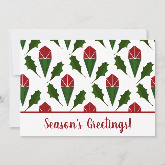 Personalised Season's Greetings Red Roses, Holly Holiday Card (Front)