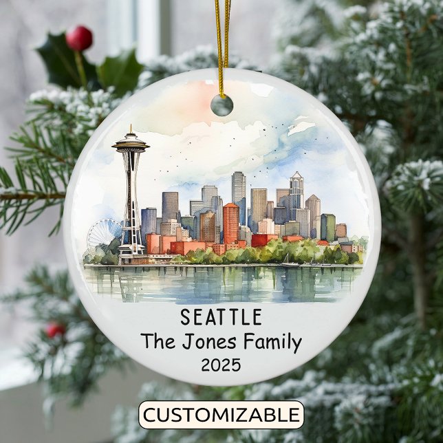 Personalised Seattle Ornament, Washington Ceramic Tree Decoration (Creator Uploaded)