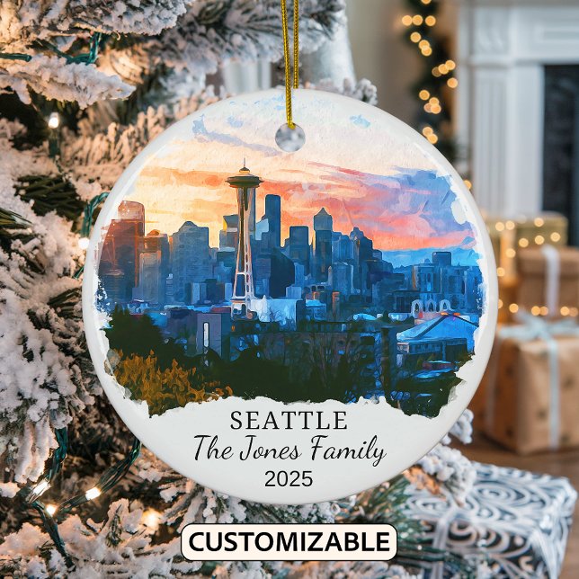 Personalised Seattle Ornament, Washington Gift Ceramic Tree Decoration (Creator Uploaded)