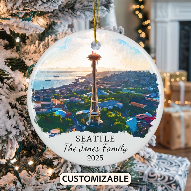 Personalised Seattle Ornament, Washington State Ceramic Tree Decoration (Creator Uploaded)