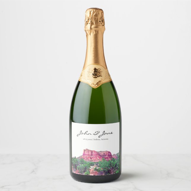 Personalised Sedona Arizona Wedding Sparkling Wine Label (Front)
