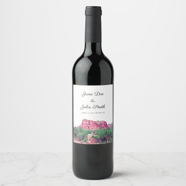Personalised Sedona Arizona Wedding Wine Label (Front)