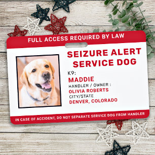 Personalised Seizure Alert Service Dog Photo ID  Badge