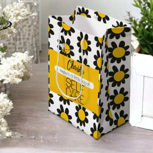 Personalised Self Care Black Yellow Flowers Medium Gift Bag