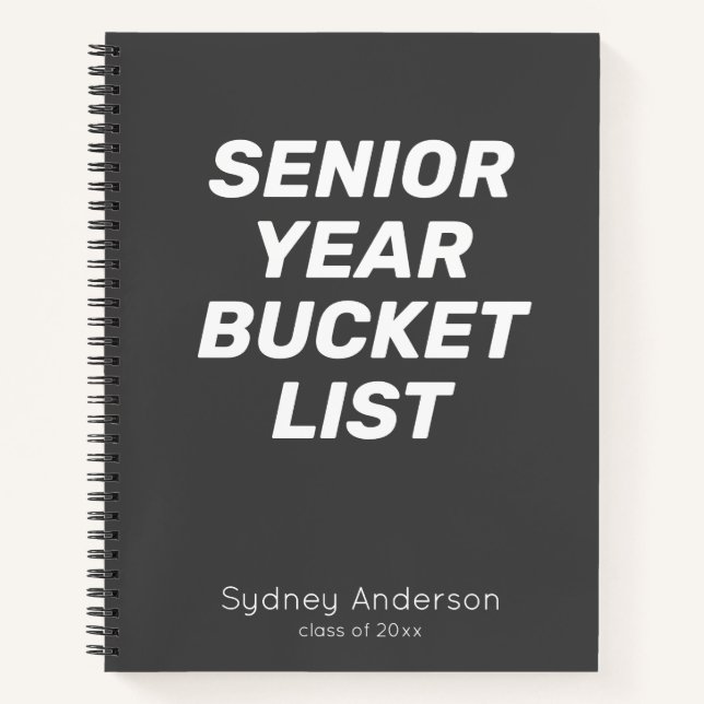 Personalised Senior Year Bucket List Black Grad Notebook (Front)