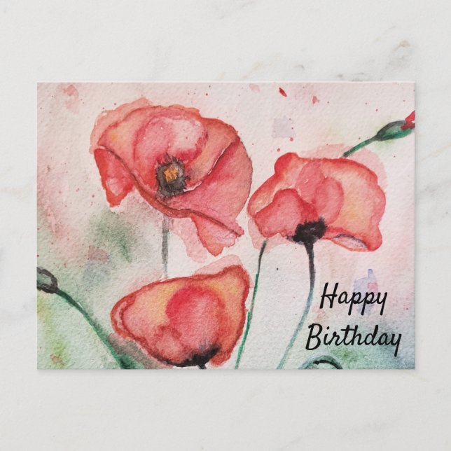 Personalised Sentiment Card Watercolor Poppy (Front)