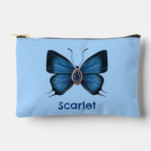 Personalised September Birth Blue Butterfly Accessory Pouch