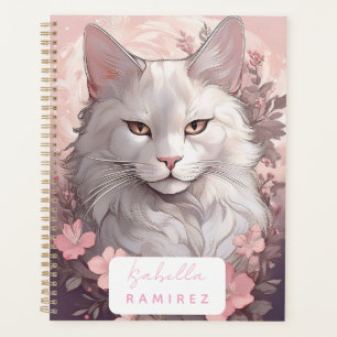 Personalised Serene White Cat Planner with Name