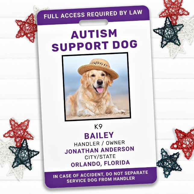 Personalised Service Dog Autism Support Dog Photo ID Badge (Creator Uploaded)