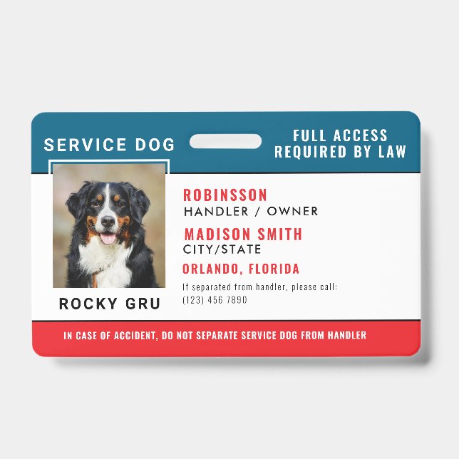 Personalised Service Dog Badge ID Badge (Front)