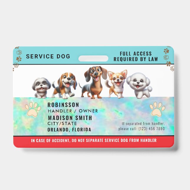 Personalised Service Dog Badge ID Badge (Front)