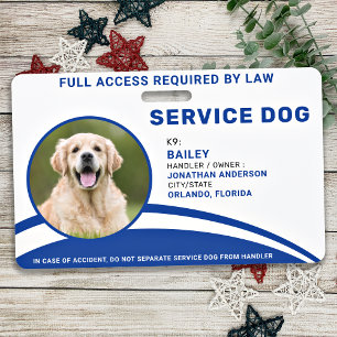 Personalised Service Dog Blue Photo ID Badge