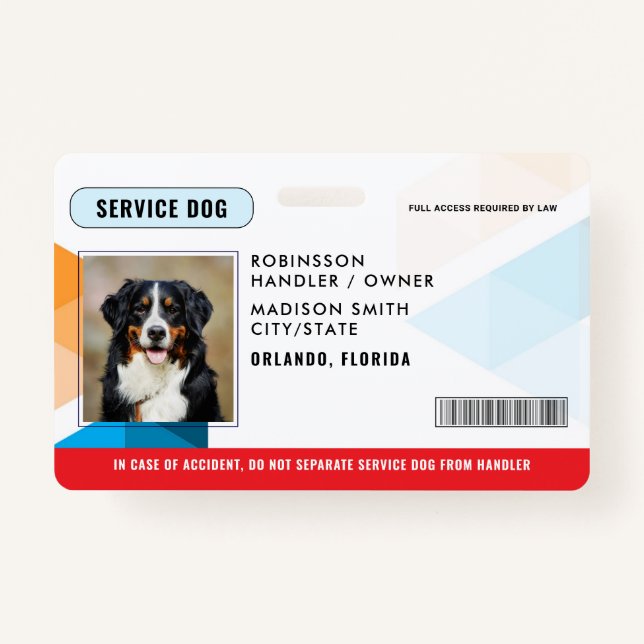 Personalised Service Dog ID Badge (Front)