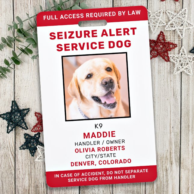 Personalised Service Dog Seizure Alert Dog Photo ID Badge (Creator Uploaded)
