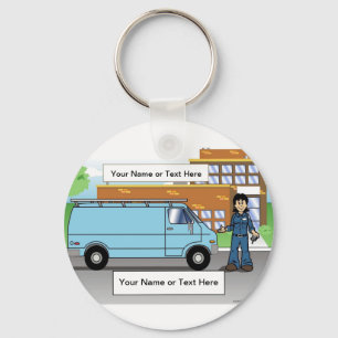 Personalised Service Van Blue - Female Cartoon Key Ring
