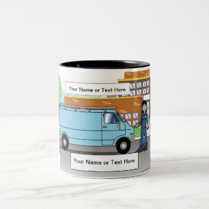 Personalised Service Van Blue - Female Cartoon Two-Tone Coffee Mug