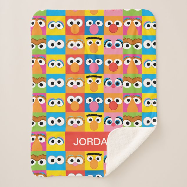 Personalised Sesame Street Character Eyes Pattern Sherpa Blanket (Front)