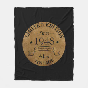 Personalised seventy five vintage 75th birthday fleece blanket