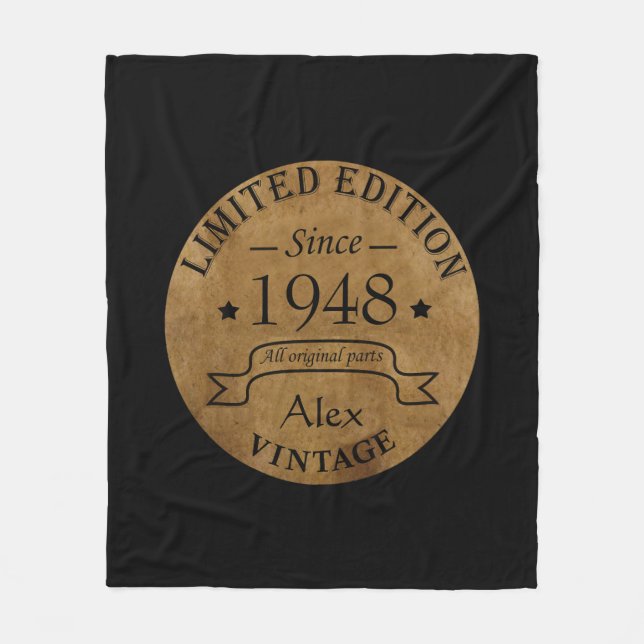 Personalised seventy five vintage 75th birthday fleece blanket (Front)