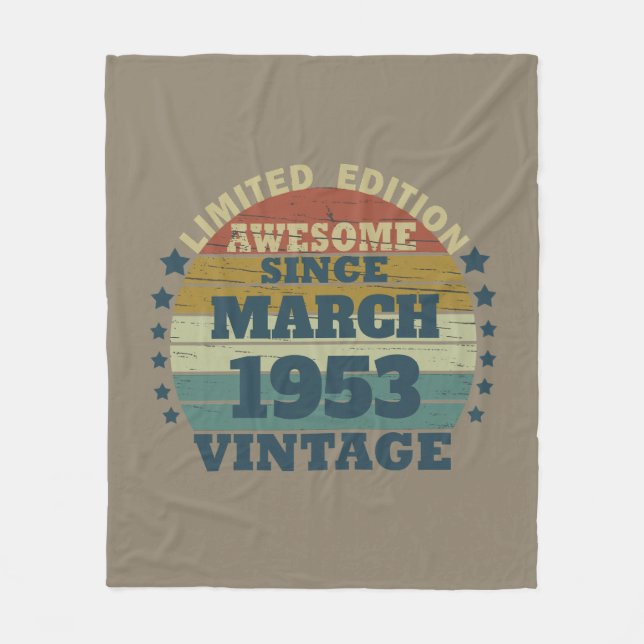 Personalised seventy vintage 70th birthday  fleece blanket (Front)