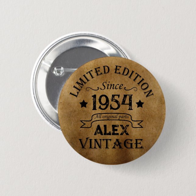 Personalised seventy vintage 70th birthday party 6 cm round badge (Front & Back)