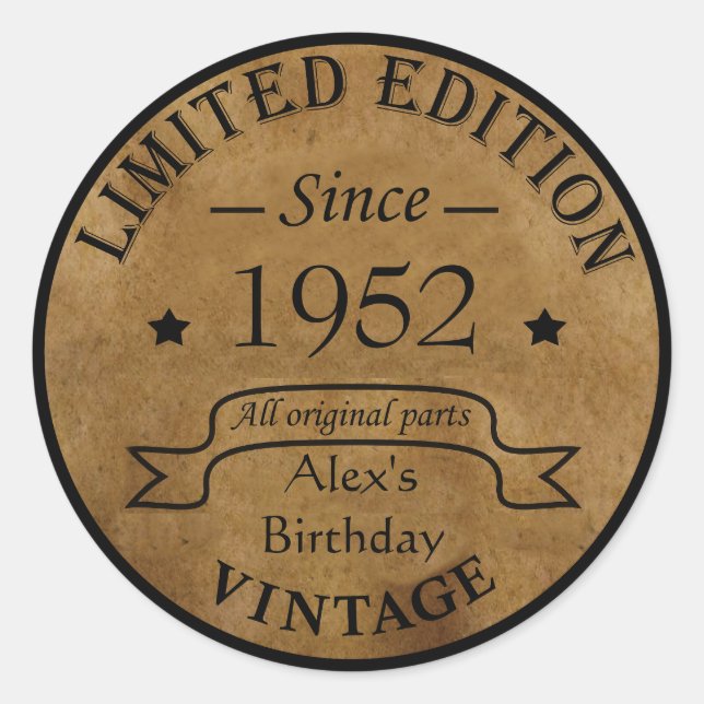 Personalised seventy vintage 70th birthday party classic round sticker (Front)