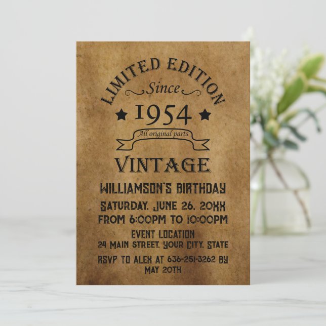 Personalised seventy vintage 70th birthday party invitation (Standing Front)
