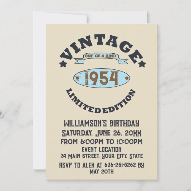 Personalised seventy vintage 70th birthday party invitation (Front)