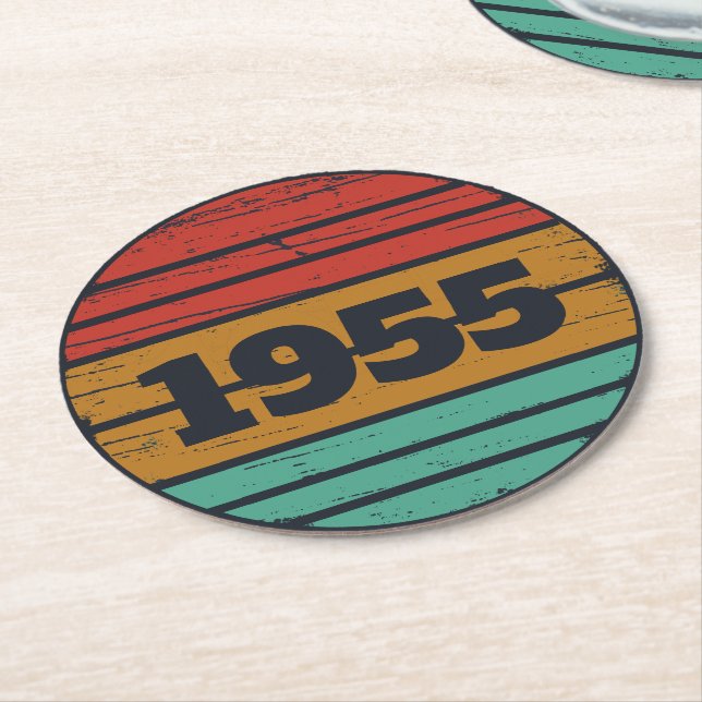 Personalised seventy vintage 70th birthday party round paper coaster (Angled)