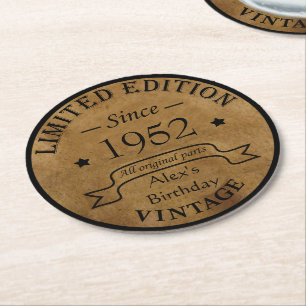 Personalised seventy vintage 70th birthday party round paper coaster