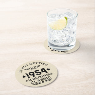 Personalised seventy vintage 70th birthday party round paper coaster