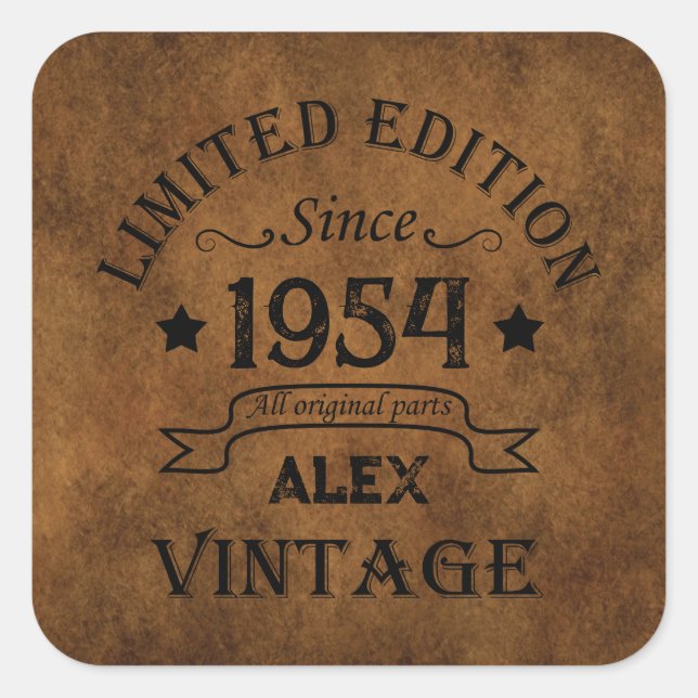 Personalised seventy vintage 70th birthday party square sticker (Front)