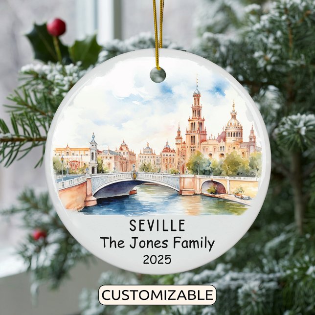 Personalised Seville Ornament, Spain Ceramic Tree Decoration (Creator Uploaded)