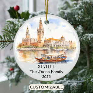 Personalised Seville Ornament, Spain Ceramic Tree Decoration