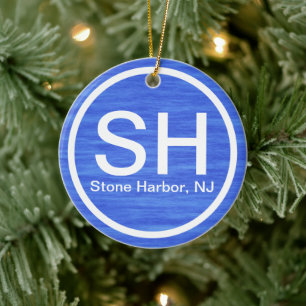 Personalised SH NJ Stone Harbour New Jersey Beach Ceramic Tree Decoration