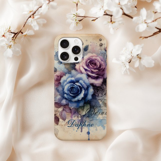 Personalised Shabby Chic Blue & Pink Roses  Case-Mate iPhone Case (Creator Uploaded)