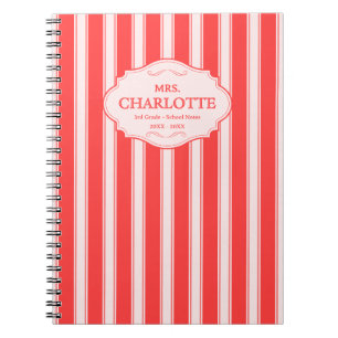 Personalised Shabby Chic Coral Pink Stripes Notebook