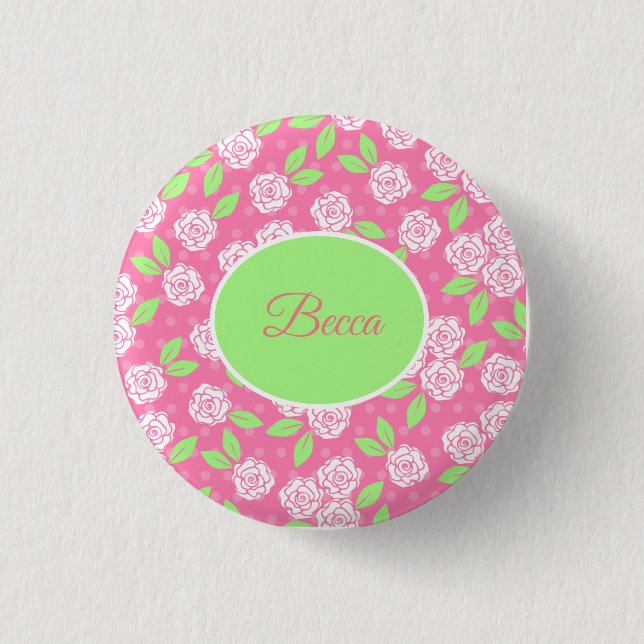 Personalised Shabby Chic Pink Floral 3 Cm Round Badge (Front)