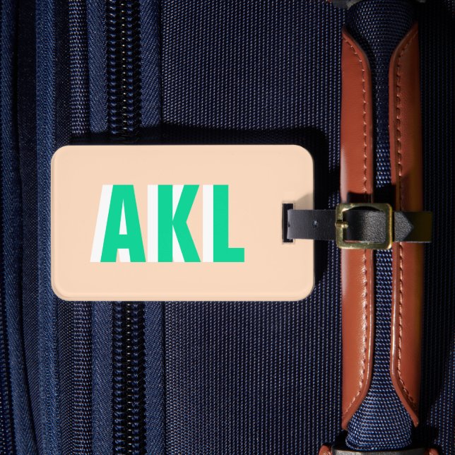 Personalised Shadow Monogram Green Beige Custom Luggage Tag (Front Insitu 4)