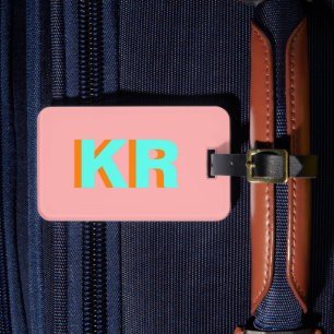 Personalised Shadow Monogram Peach Blue Luggage Tag