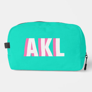 Personalised Shadow Monogram Pink Aqua Green Dopp Kit
