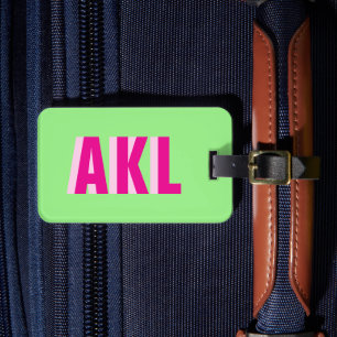 Personalised Shadow Monogram Pink Green Custom Luggage Tag