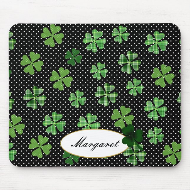 Personalised Shamrock and Four Leaf Clover Mouse Mat (Front)