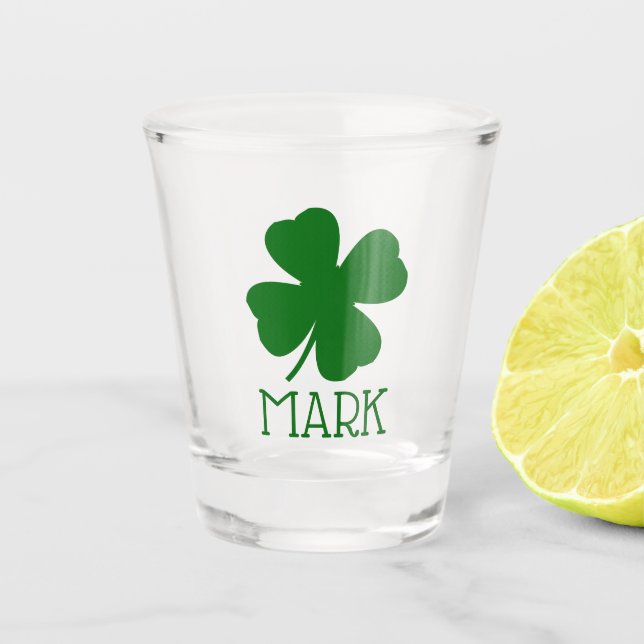 Personalised Shamrock Clover Leaf Simple Green Shot Glass (Front)