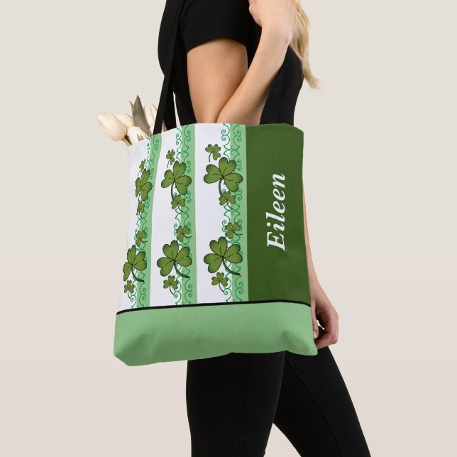 Personalised Shamrock & Stripes Should Tote Bag (Close Up)